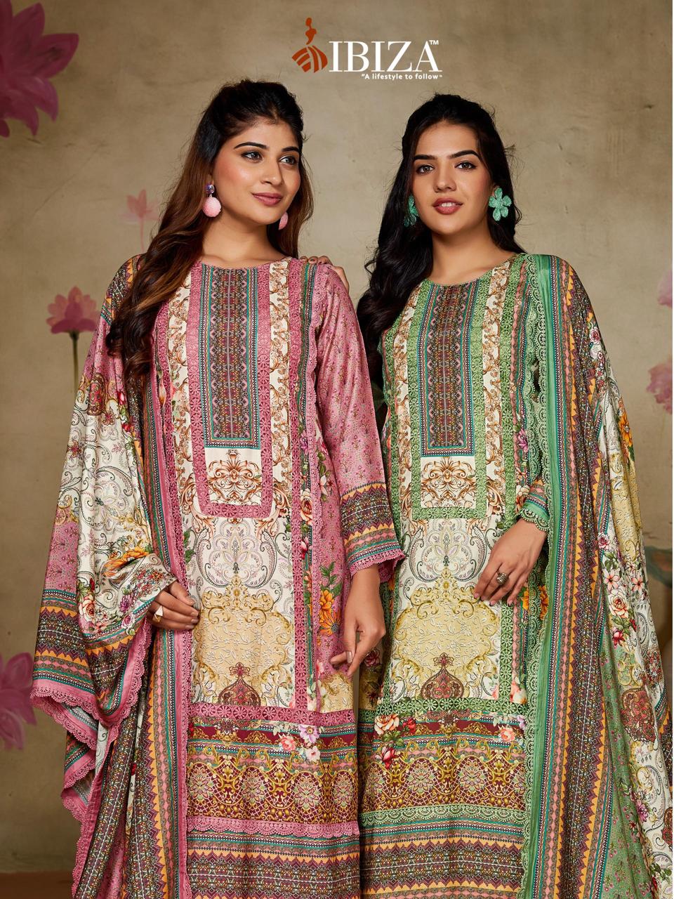 Broom Karachi Print Ibiza Bemberg Muslin Pant Style Suits Manufacturer Ahmedabad