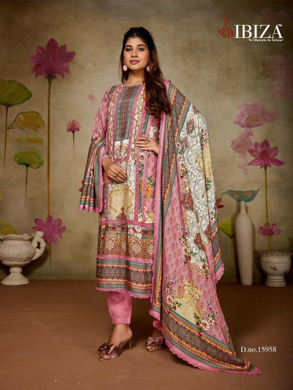 Broom Karachi Print Ibiza Bemberg Muslin Pant Style Suits Manufacturer Ahmedabad