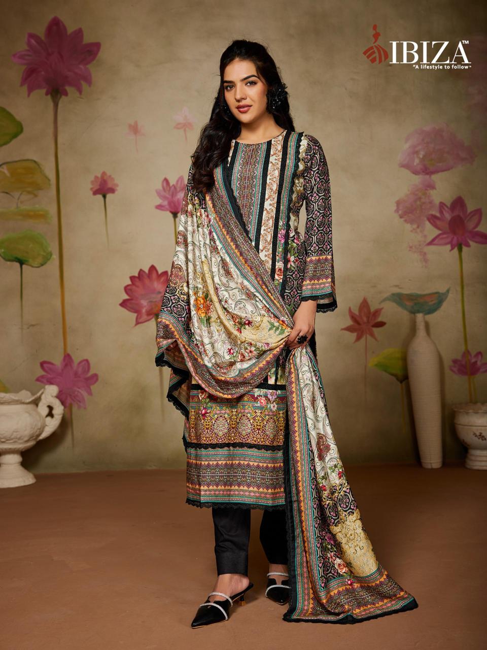 Broom Karachi Print Ibiza Bemberg Muslin Pant Style Suits Manufacturer Ahmedabad