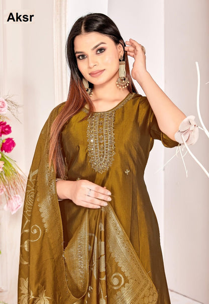 Brownish-Gold Aksr Readymade Plazzo Style Suits Exporter India