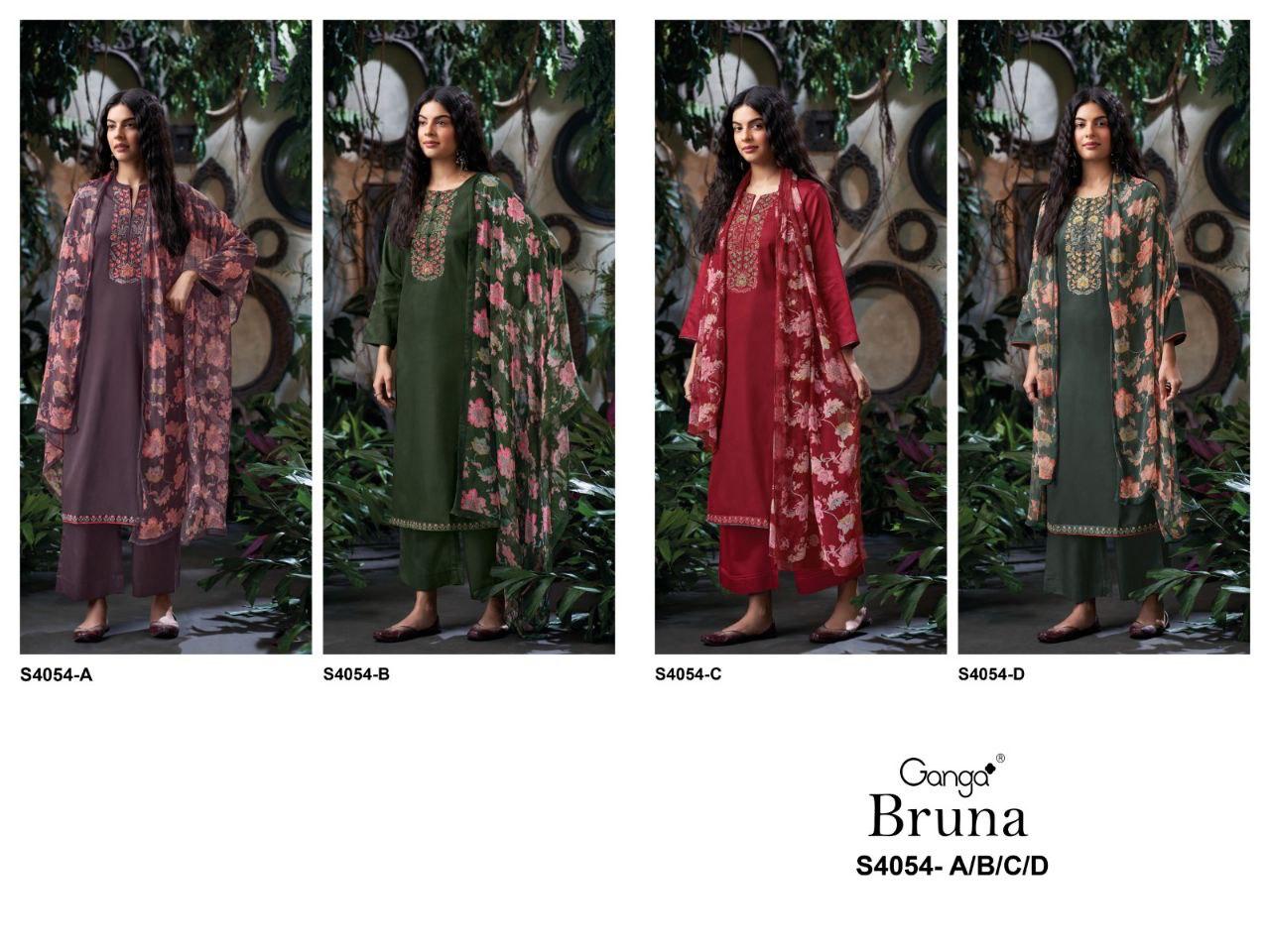 Bruna 4054 Ganga Cotton Satin Plazzo Style Suits Exporter Ahmedabad