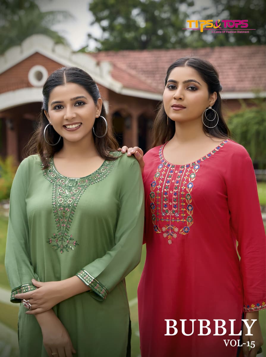 Bubbly Vol 15 Tips Tops Rayon 16Kg Short Kurtis Exporter Ahmedabad