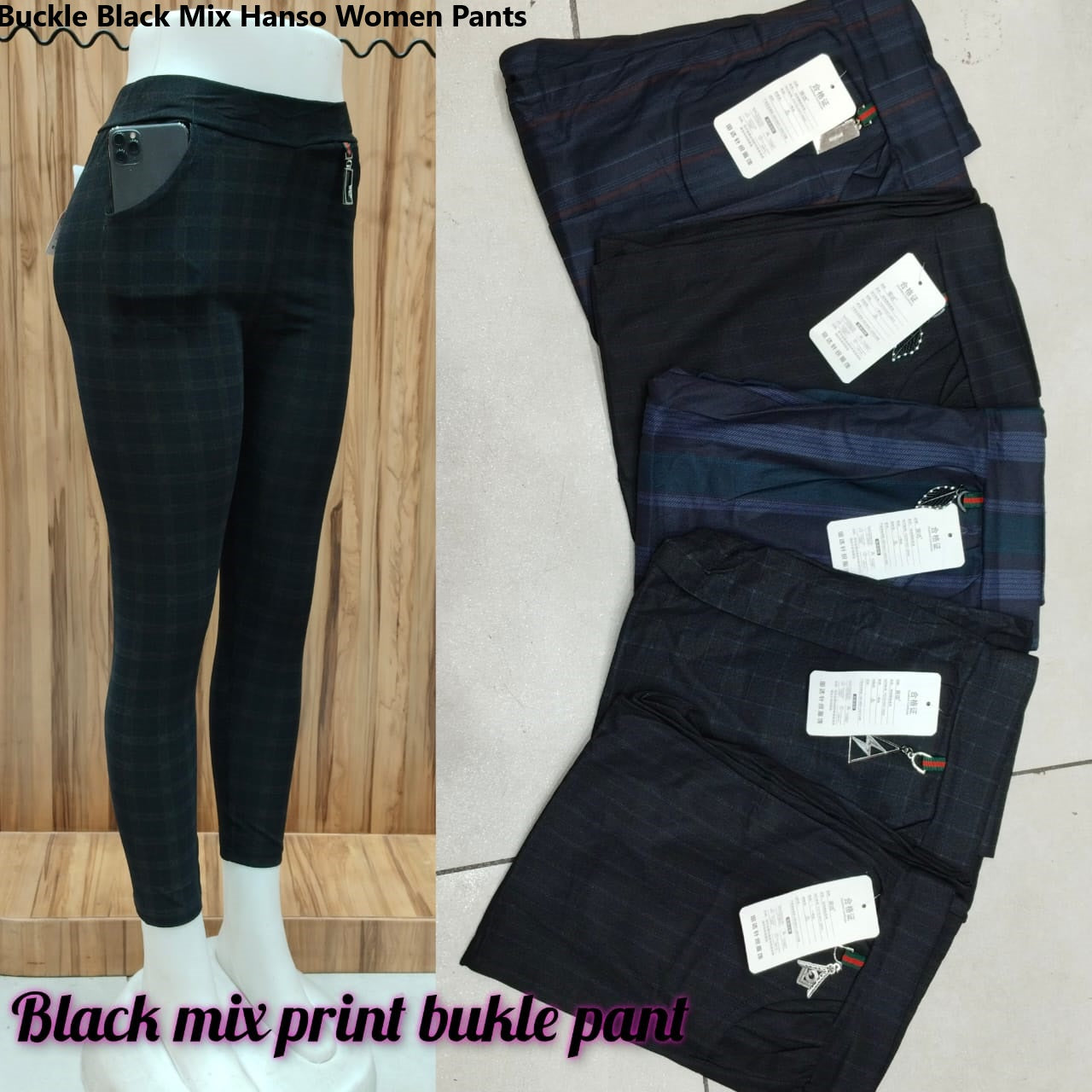 Buckle Black Mix Hanso Women Pants Wholesale Price