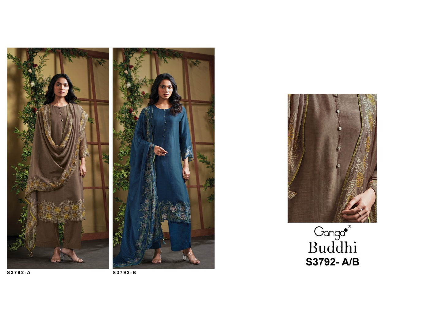 Buddhi 3792 Ganga Premium Bemberg Plazzo Style Suits Exporter