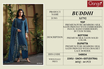 Buddhi 3792 Ganga Premium Bemberg Plazzo Style Suits Exporter
