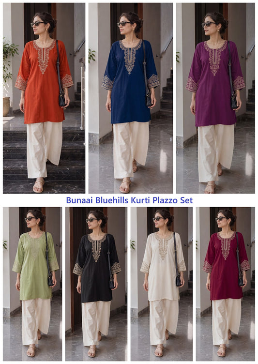 Bunaai Bluehills Rayon Kurti Plazzo Set Exporter Gujarat