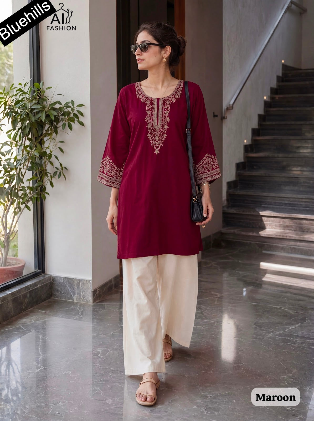 Bunaai Bluehills Rayon Kurti Plazzo Set Exporter Gujarat