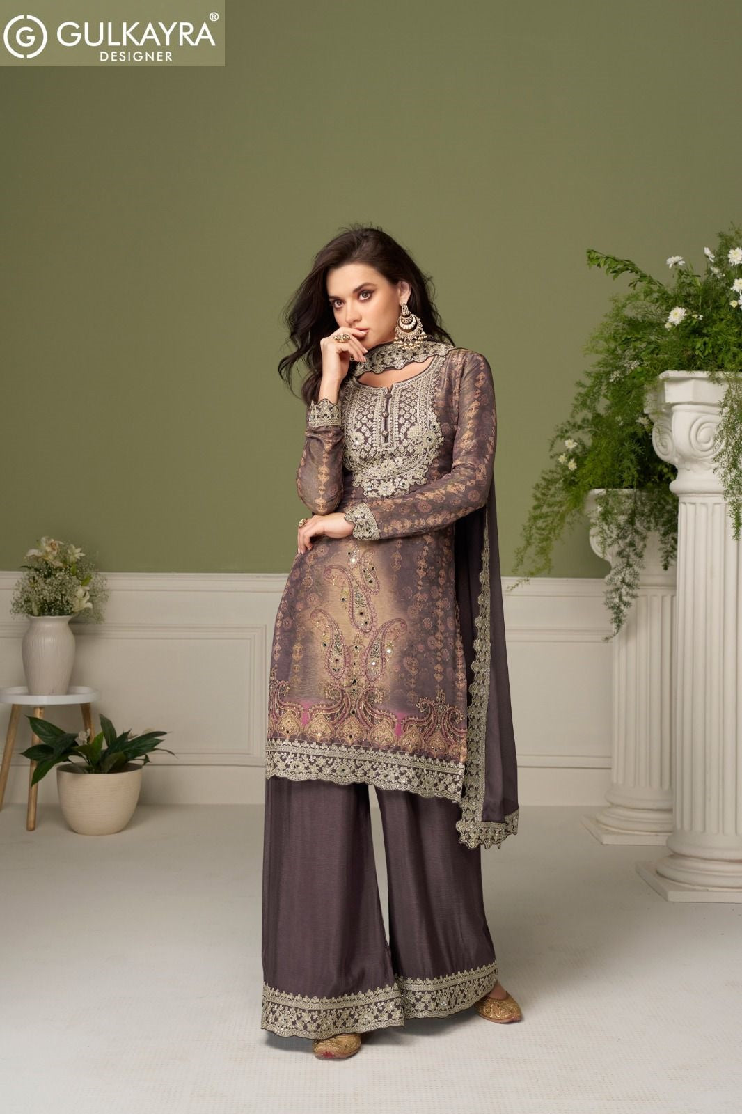 Bushra Gulkayra Designer Chinnon Readymade Plazzo Style Suits Supplier Gujarat