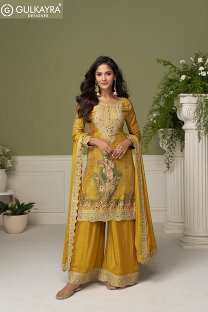 Bushra Gulkayra Designer Chinnon Readymade Plazzo Style Suits Supplier Gujarat