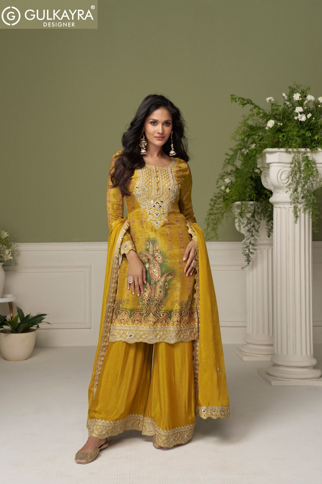 Bushra Gulkayra Designer Chinnon Readymade Plazzo Style Suits Supplier Gujarat