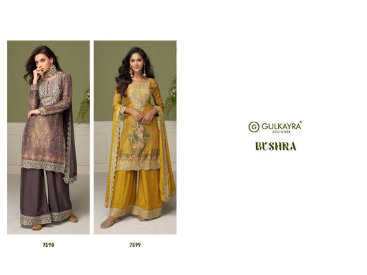 Bushra Gulkayra Designer Chinnon Readymade Plazzo Style Suits Supplier Gujarat