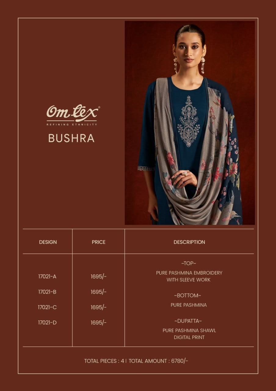 Bushra Omtex Pashmina Suits Supplier Gujarat