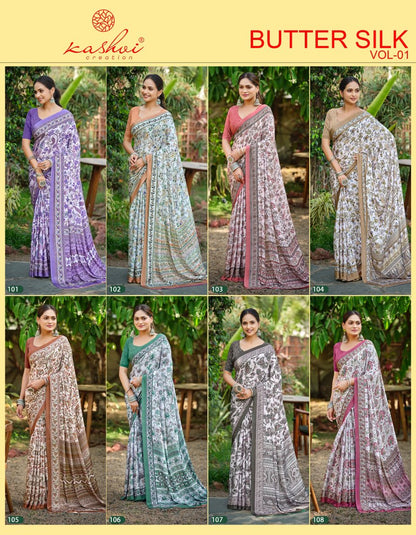 Butter Silk Vol 1 Kashvi Creation Satin Sarees Exporter Ahmedabad