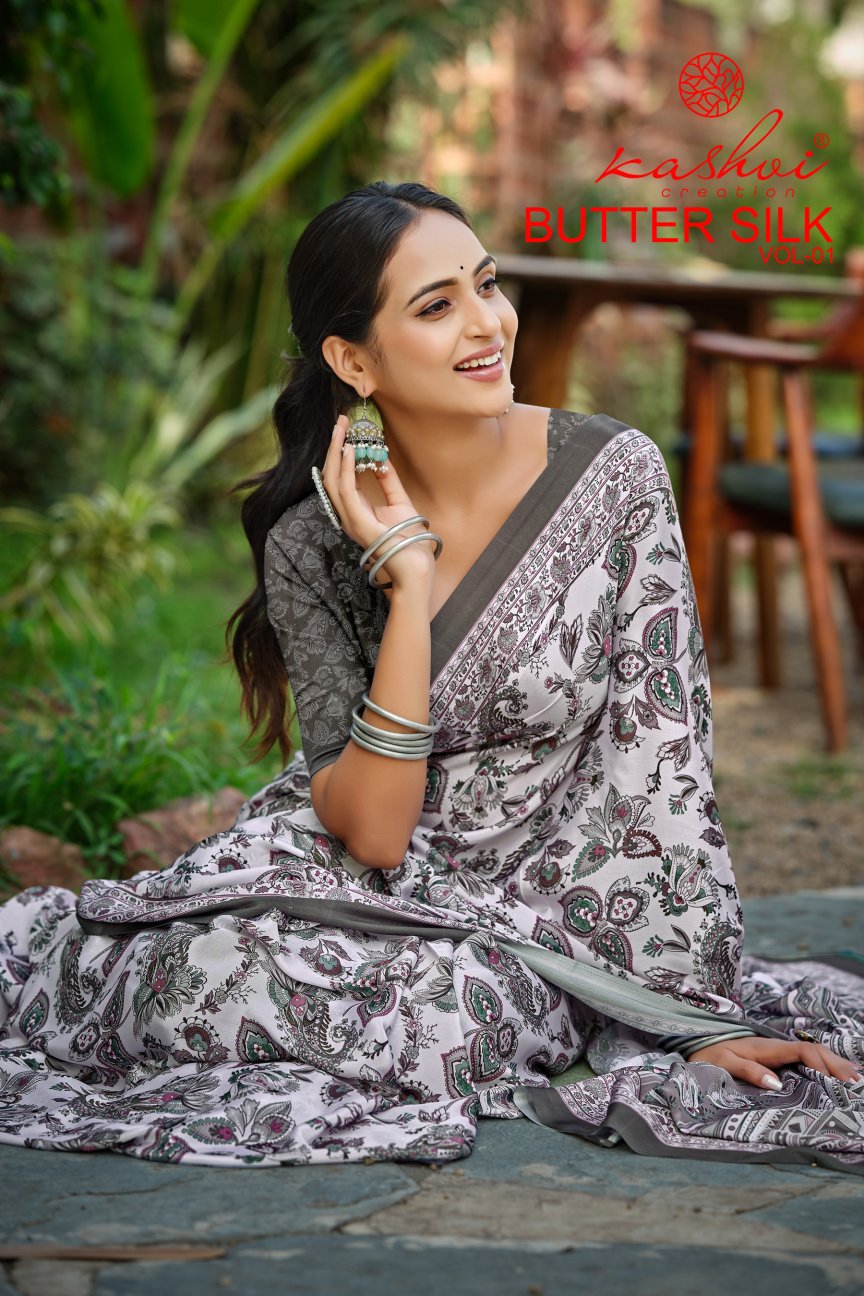 Butter Silk Vol 1 Kashvi Creation Satin Sarees Exporter Ahmedabad