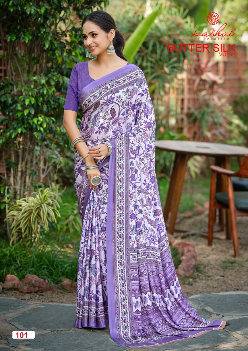 Butter Silk Vol 1 Kashvi Creation Satin Sarees Exporter Ahmedabad