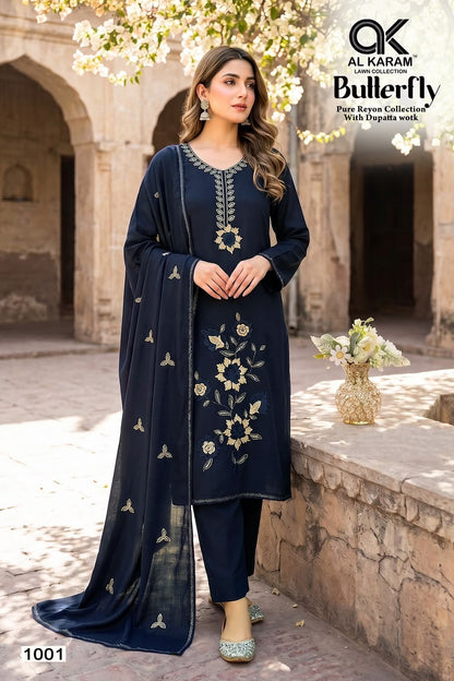 Butterfly Al Karam Rayon Karachi Salwar Suits Exporter India