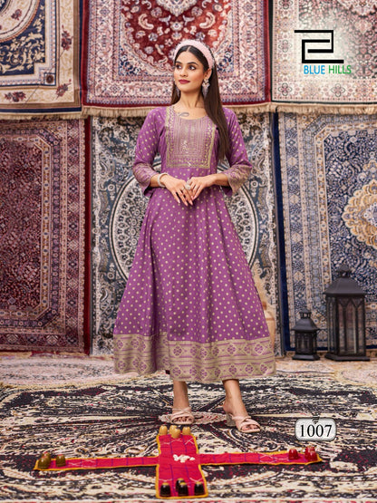 Butterfly Blue Hills Rayon 14Kg Anarkali Kurtis Wholesaler