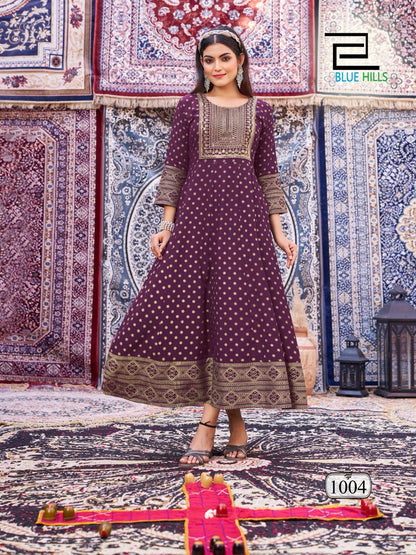 Butterfly Blue Hills Rayon 14Kg Anarkali Kurtis Wholesaler