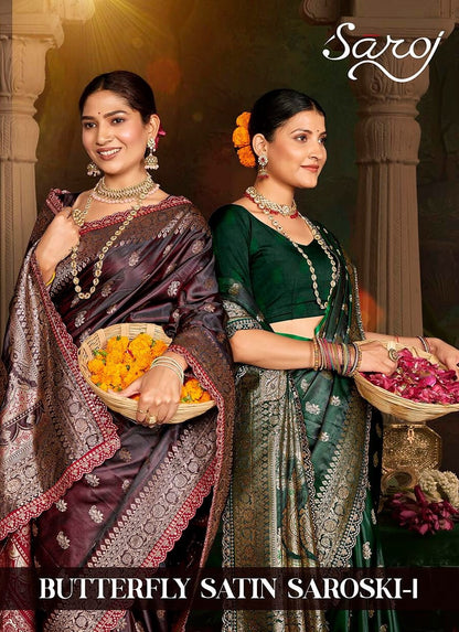 Butterfly Satin Saroski Vol 1 Saroj Sarees Wholesaler Gujarat