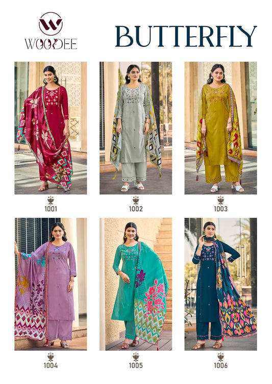 Butterfly Woodee Liva Rayon Readymade Pant Style Suits Supplier Ahmedabad
