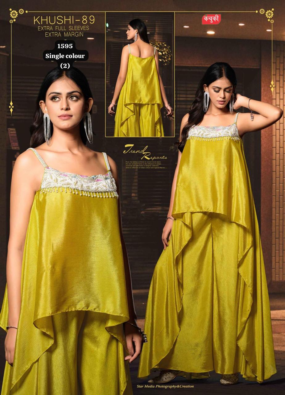 Buy Khushi-89 Yellow Silk Indo-Western Set | Wholesaler &amp; Manufacturer Price | Full Sleeves | Indo Western Dresses | Party Wear