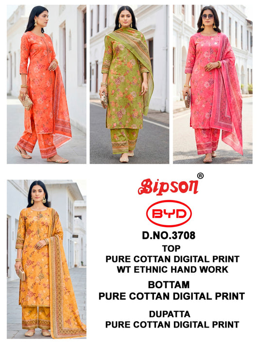Byd 3708 Bipson Prints Cotton Plazzo Style Suits Exporter