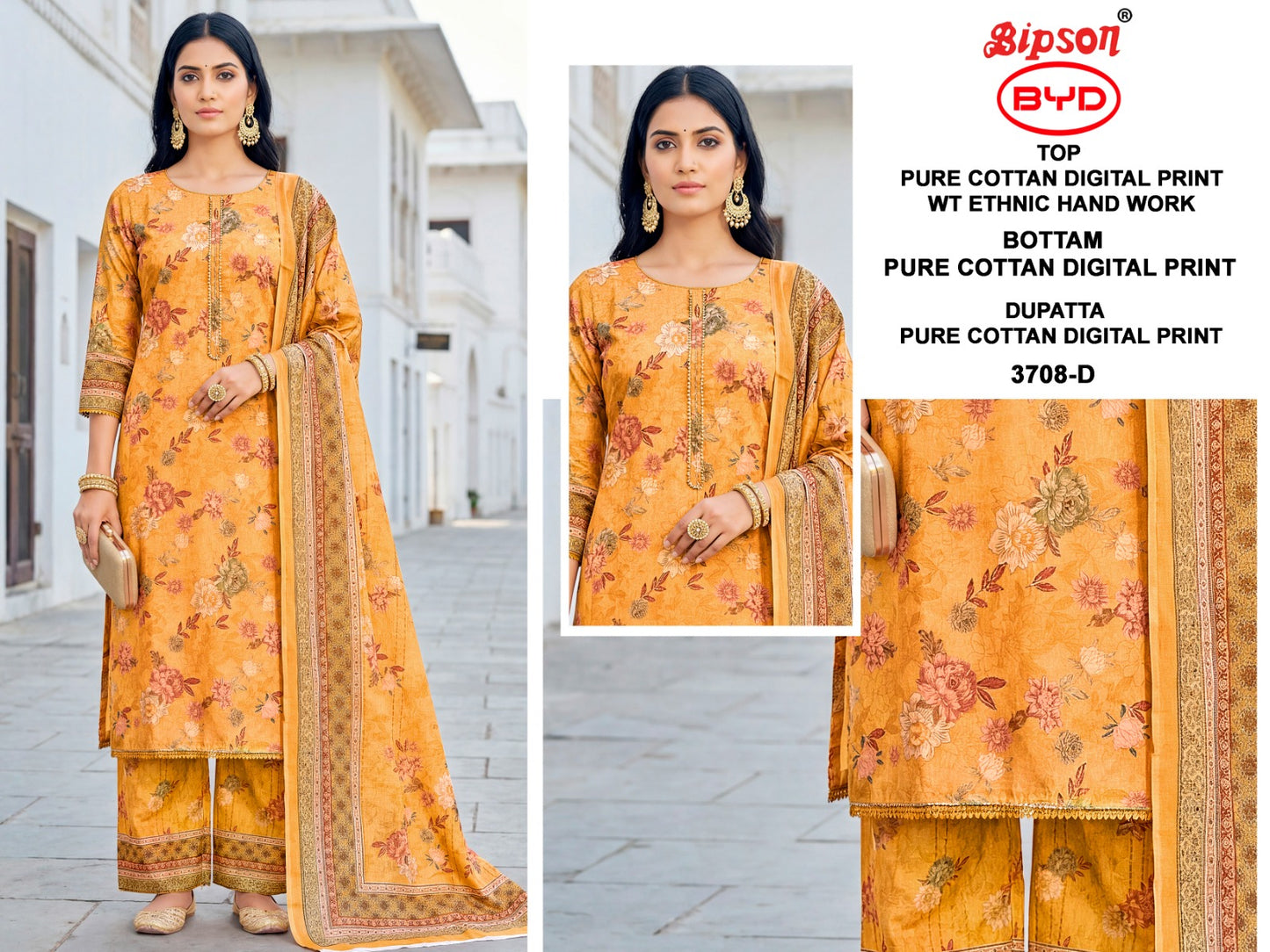 Byd 3708 Bipson Prints Cotton Plazzo Style Suits Exporter