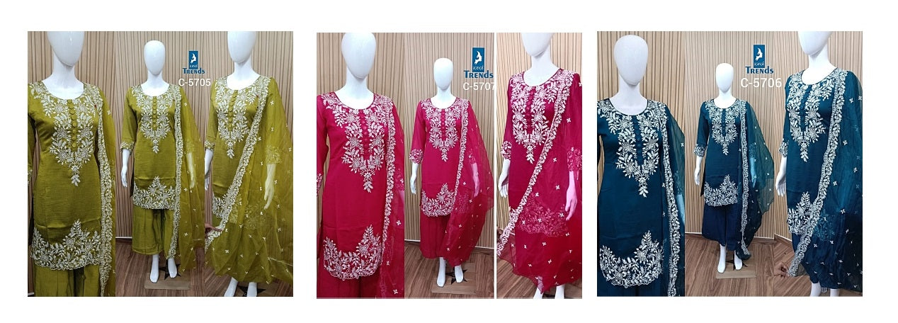 C 5705-5707 Kaya Vichitra Readymade Plazzo Style Suits Exporter