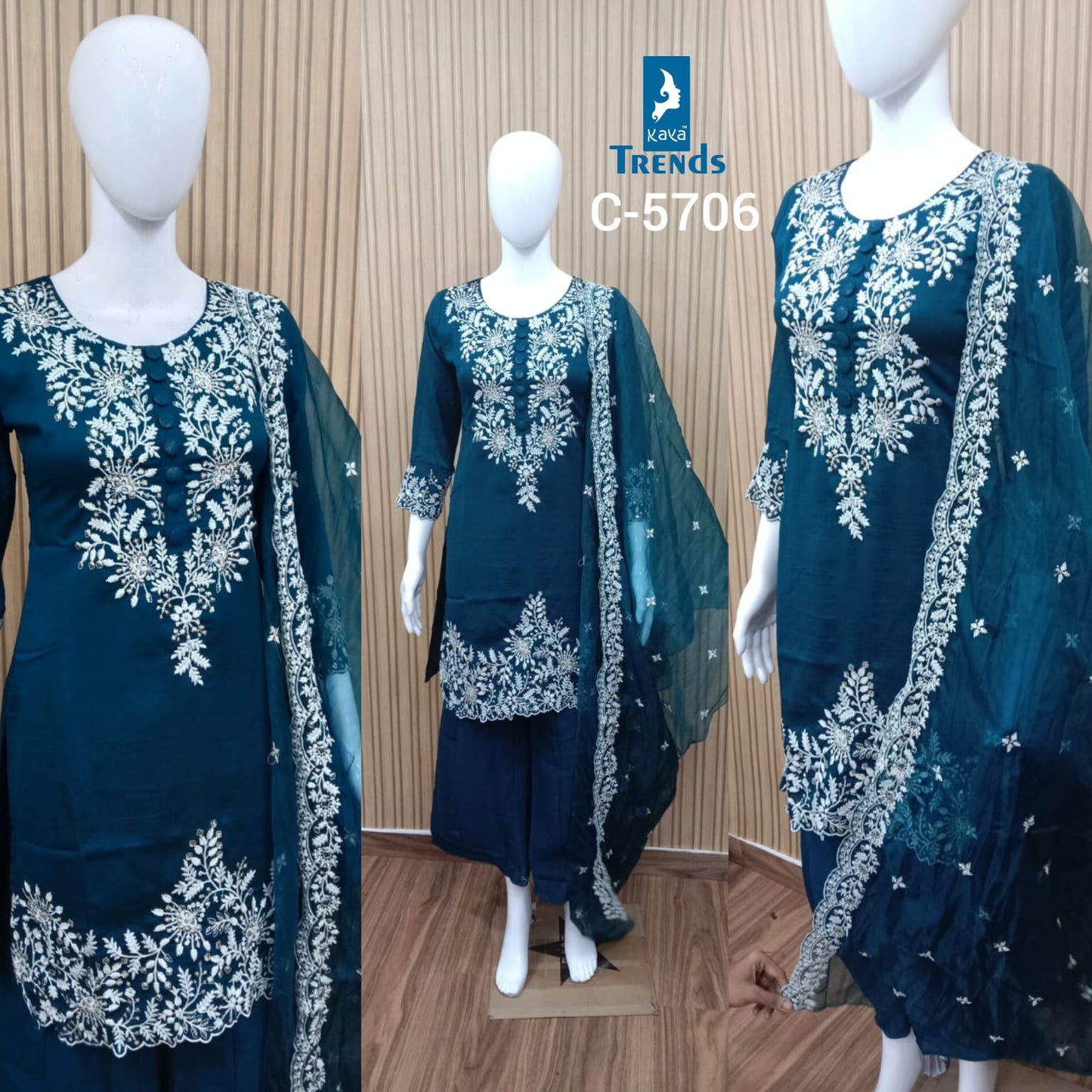 C 5705-5707 Kaya Vichitra Readymade Plazzo Style Suits Exporter
