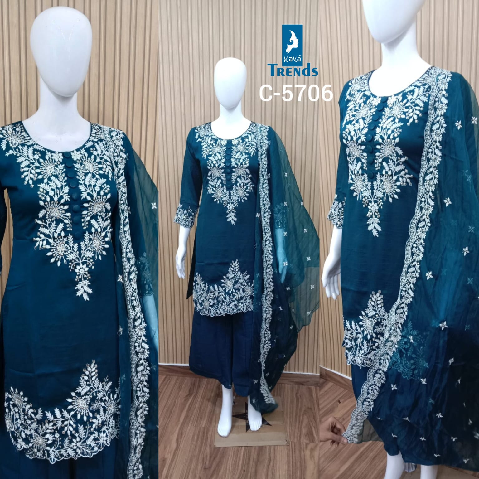 C 5705-5707 Kaya Vichitra Readymade Plazzo Style Suits Exporter