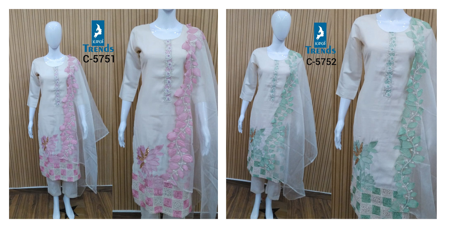 C 5751-5752 Kaya Roman Simmer Readymade Pant Style Suits Supplier Gujarat
