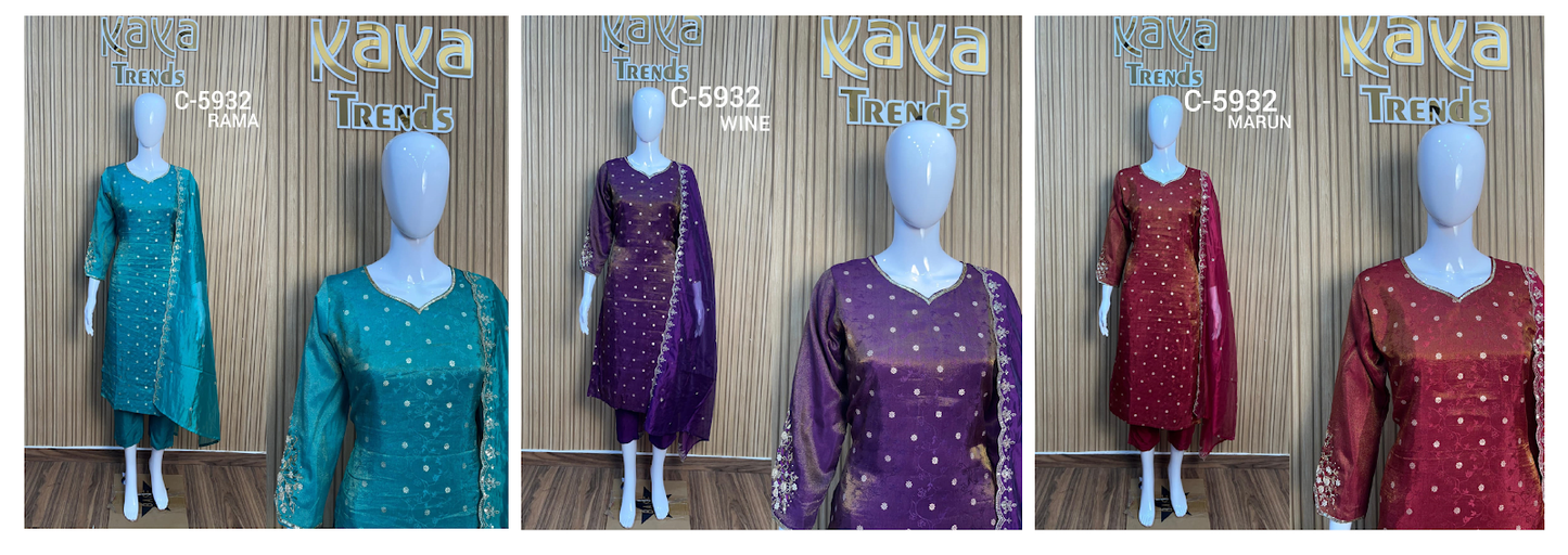 C 5932 Kaya Silk Jacquard Readymade Pant Style Suits Wholesale