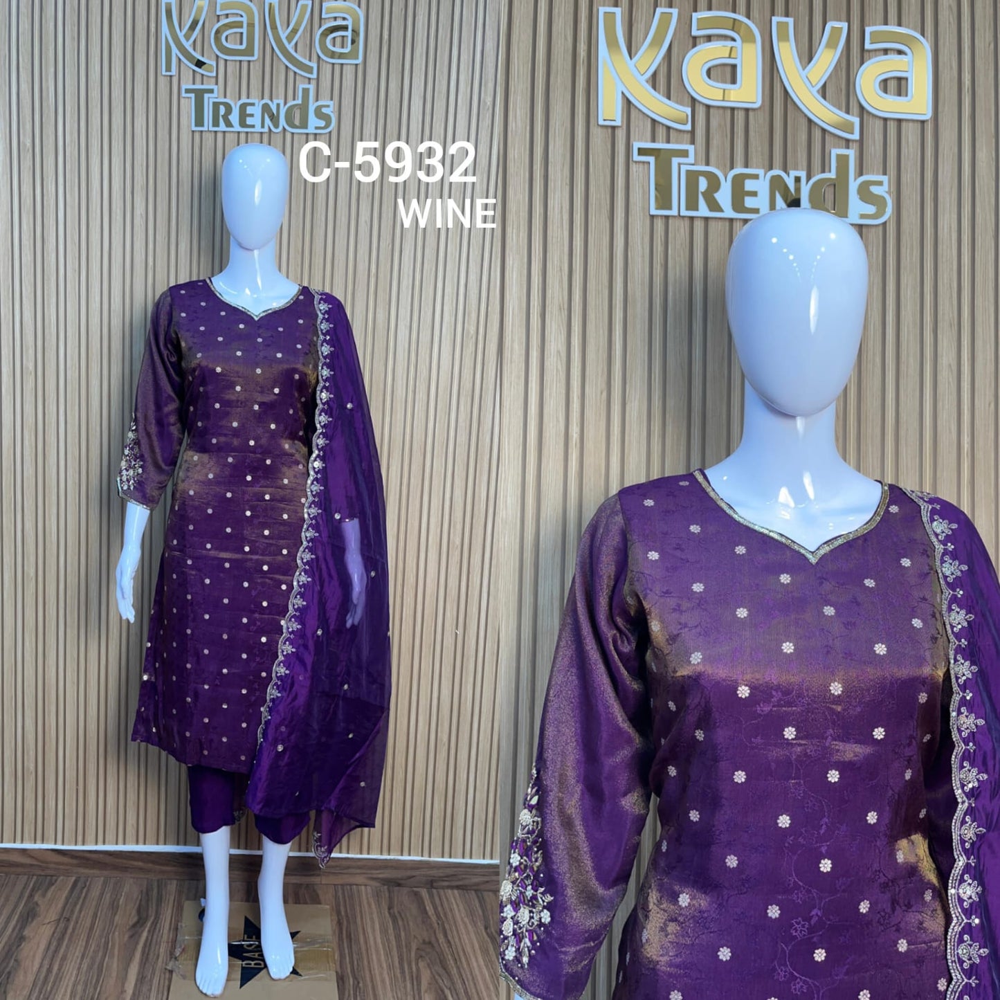 C 5932 Kaya Silk Jacquard Readymade Pant Style Suits Wholesale