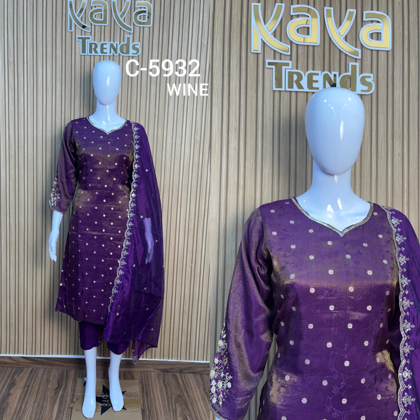 C 5932 Kaya Silk Jacquard Readymade Pant Style Suits Wholesale