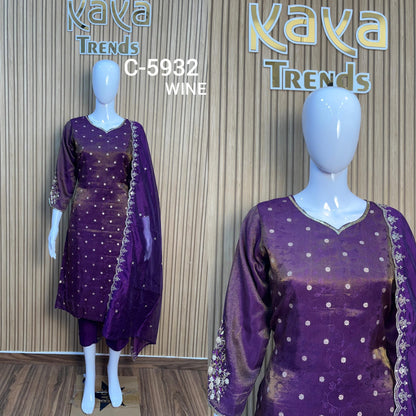 C 5932 Kaya Silk Jacquard Readymade Pant Style Suits Wholesale