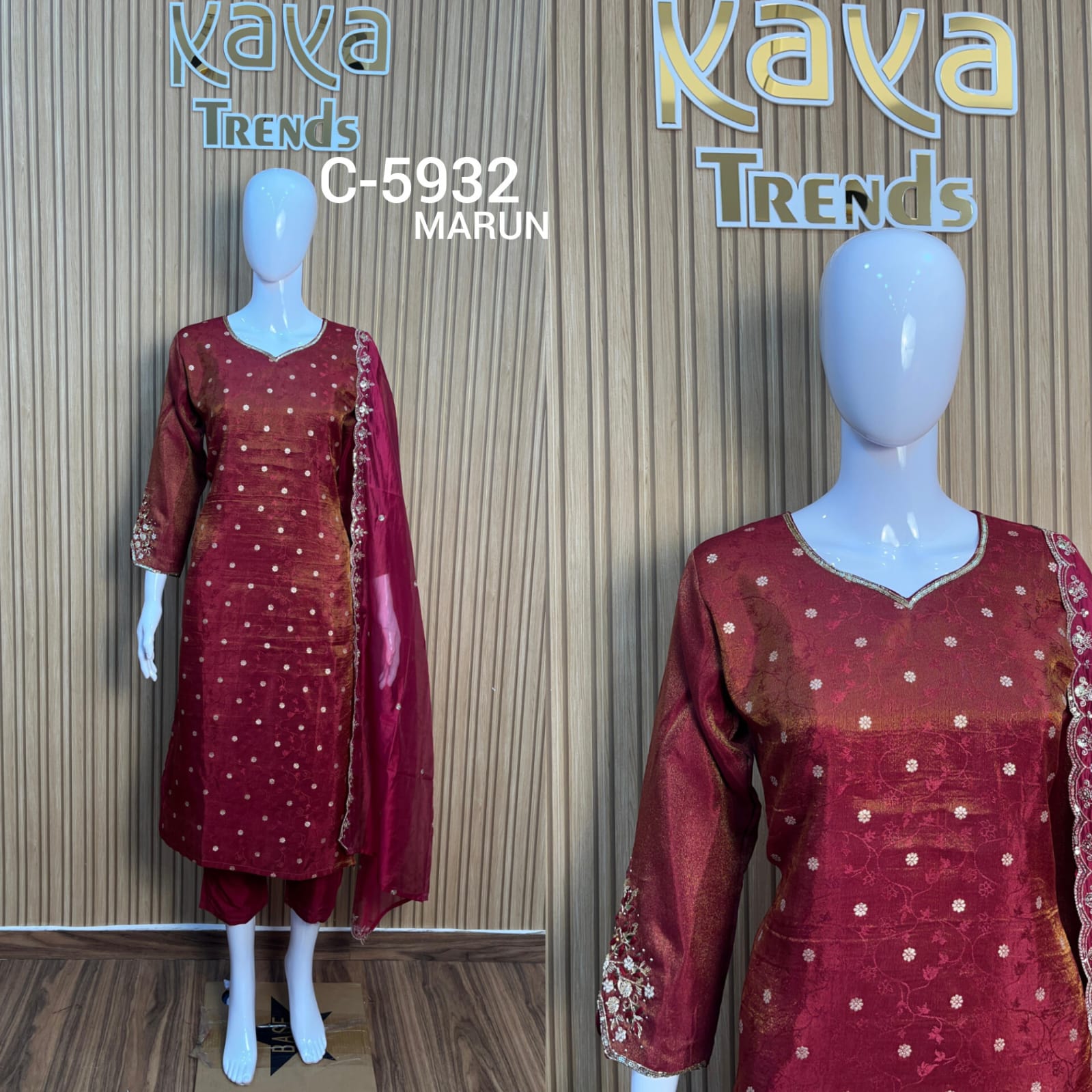 C 5932 Kaya Silk Jacquard Readymade Pant Style Suits Wholesale