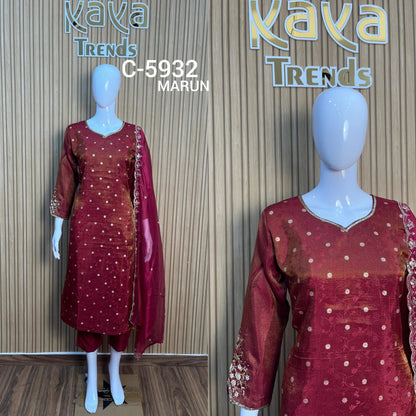 C 5932 Kaya Silk Jacquard Readymade Pant Style Suits Wholesale