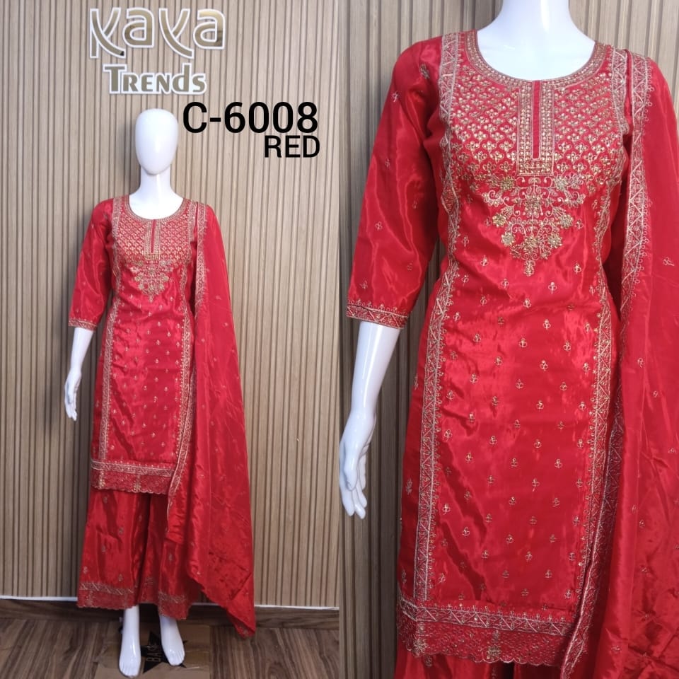 C 6008 Kaya Silk Readymade Plazzo Style Suits Exporter Gujarat