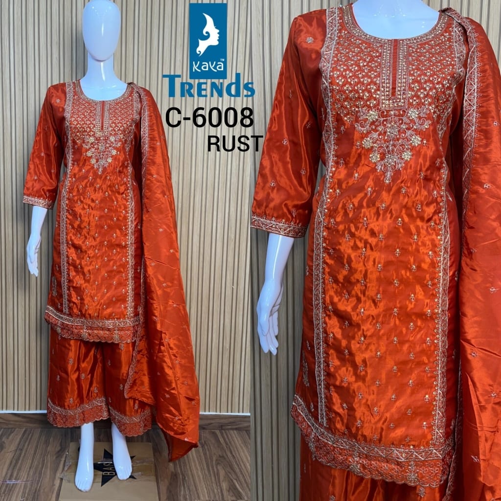 C 6008 Kaya Silk Readymade Plazzo Style Suits Exporter Gujarat