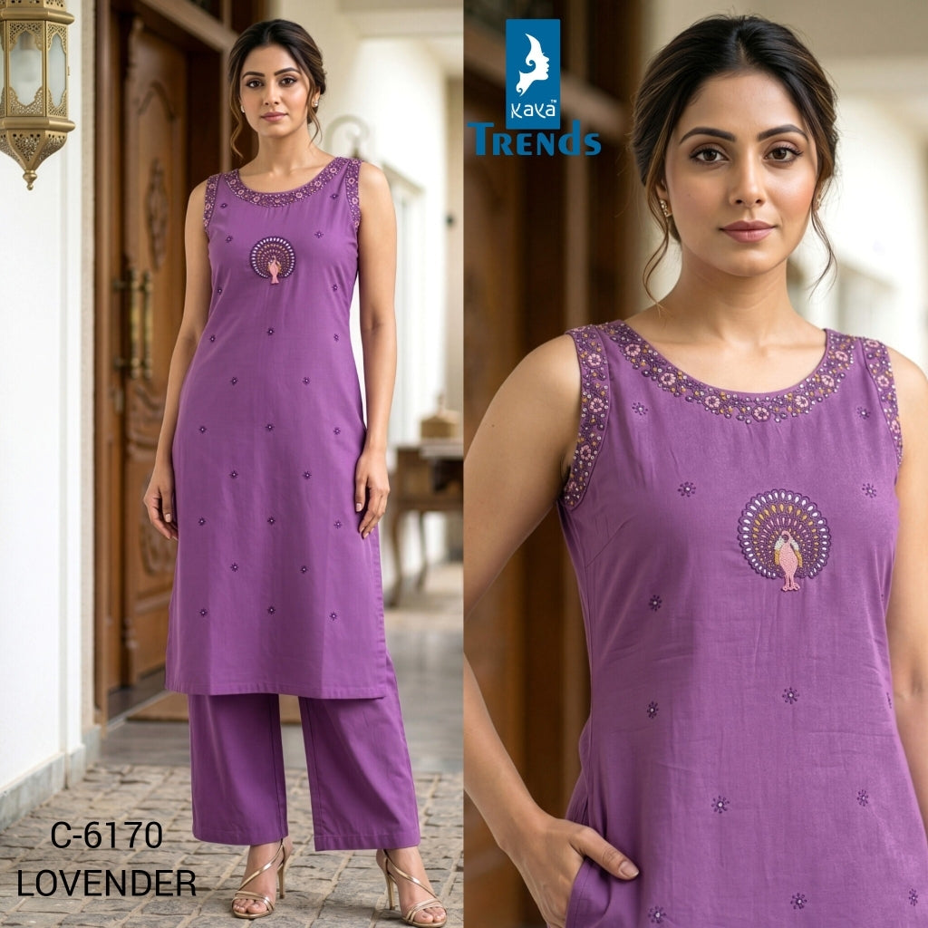 C 6170 New Colors Kaya Trends Dhabu Cotton Kurti Plazzo Set Exporter Gujarat