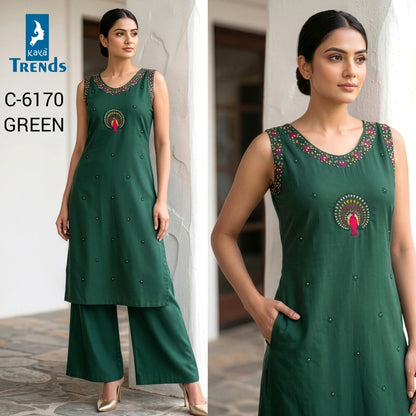 C 6170 New Colors Kaya Trends Dhabu Cotton Kurti Plazzo Set Exporter Gujarat