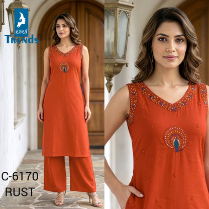 C 6170 New Colors Kaya Trends Dhabu Cotton Kurti Plazzo Set Exporter Gujarat