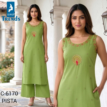C 6170 New Colors Kaya Trends Dhabu Cotton Kurti Plazzo Set Exporter Gujarat