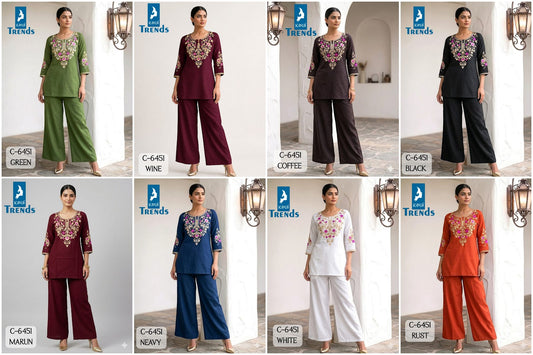 C 6451 Kaya Trends Rayon Co Ord Set Manufacturer Ahmedabad