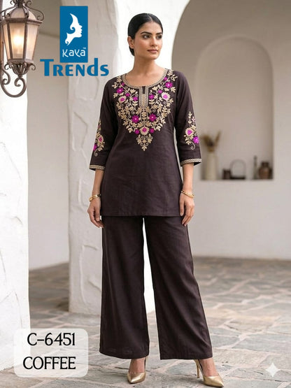 C 6451 Kaya Trends Rayon Co Ord Set Manufacturer Ahmedabad
