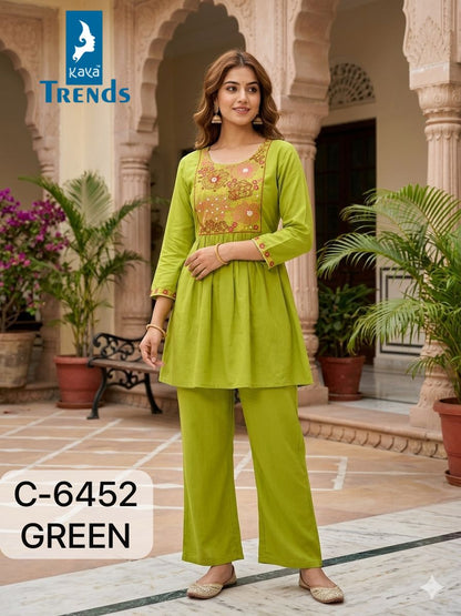 C 6452 Kaya Trends Rayon Co Ord Set Wholesaler Gujarat