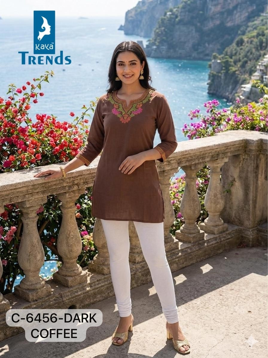 C 6456 Dark Kaya Trends Rayon Short Kurtis Wholesale Price