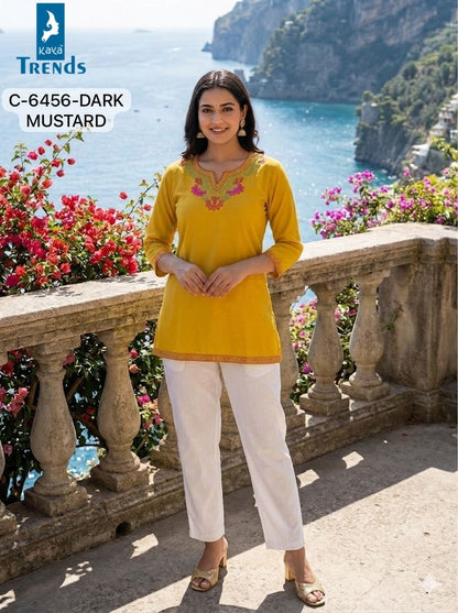 C 6456 Dark Kaya Trends Rayon Short Kurtis Wholesale Price