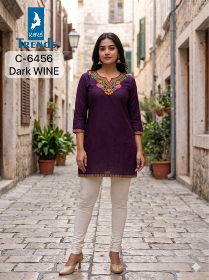 C 6456 Dark Kaya Trends Rayon Short Kurtis Wholesale Price