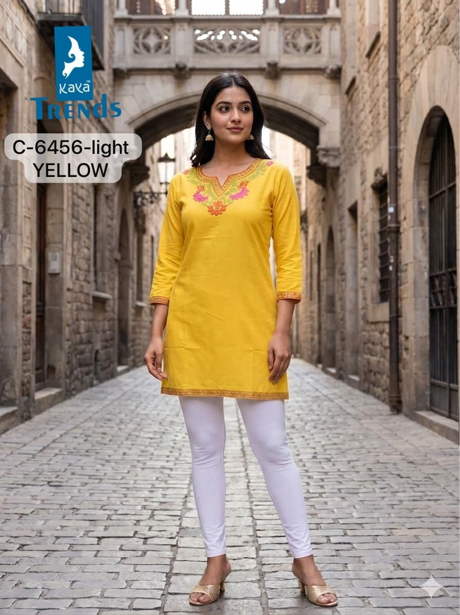 C 6456 Light Kaya Trends Rayon Short Kurtis Manufacturer Gujarat